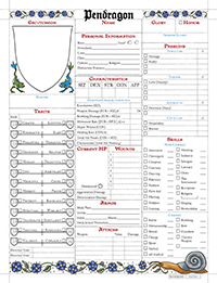 Pendragon Character sheet front page