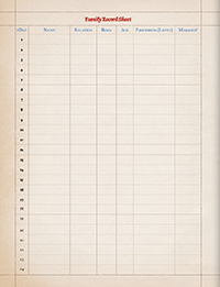 Pendragon Family Record Sheet